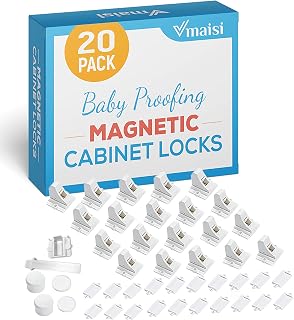 Vmaisi 20 Pack Magnetic Cabinet Locks Baby Proofing and 2 Keys | Children Proof Cupboard Drawers Latches - Child Safety Adhesive Lock Easy Installation