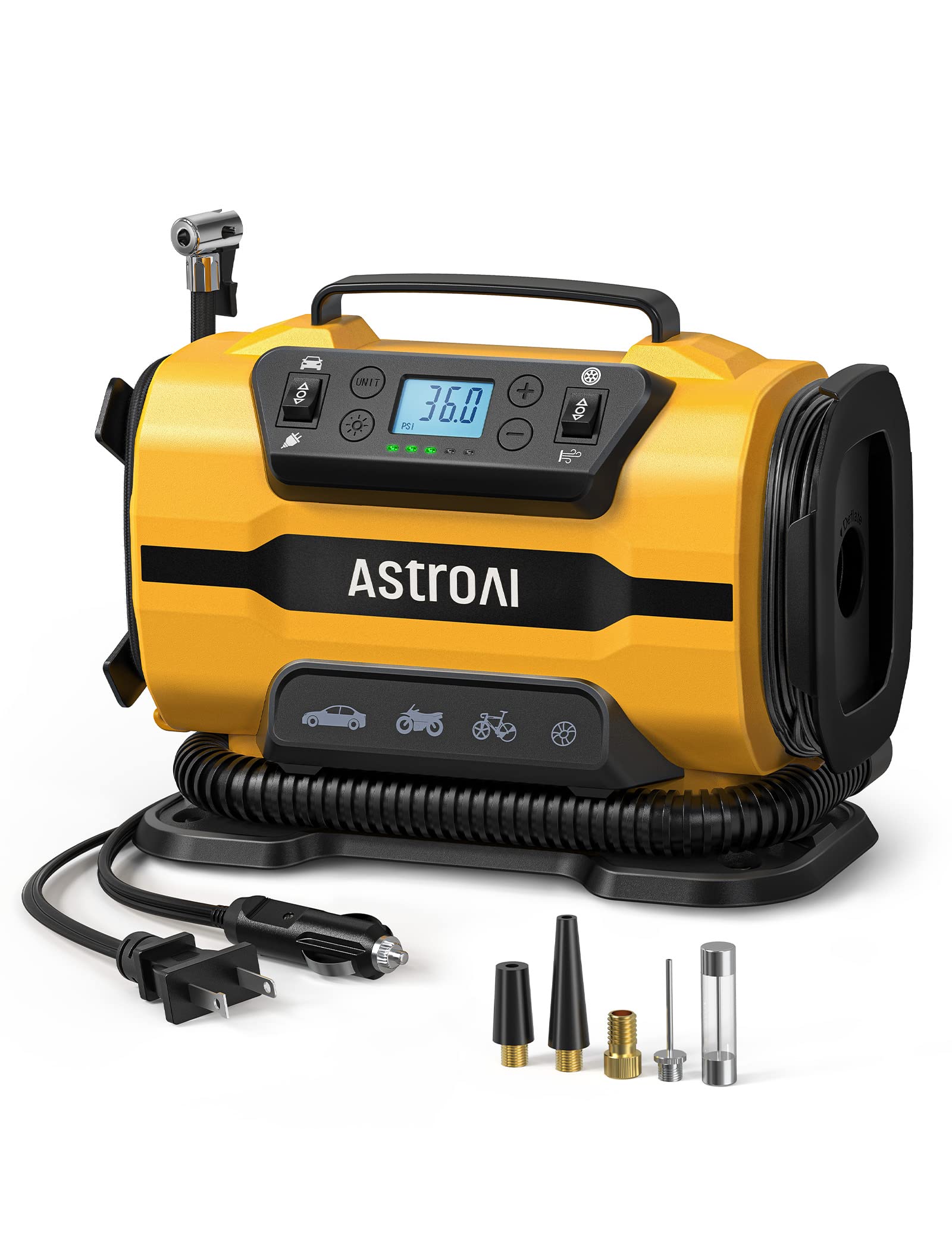 AstroAI Tire Inflator Portable Air Compressor, 12V DC/120V AC Dual Power | Fast-