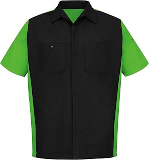 Red Kap Men's Rip-Stop Short-Sleeve Crew Shirt Big, Black/Lime, 3X-Large Tall