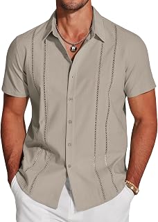 COOFANDY Men's Cuban Guayabera Shirt Short Sleeve Button Down Shirts Casual Summer Beach Shirts