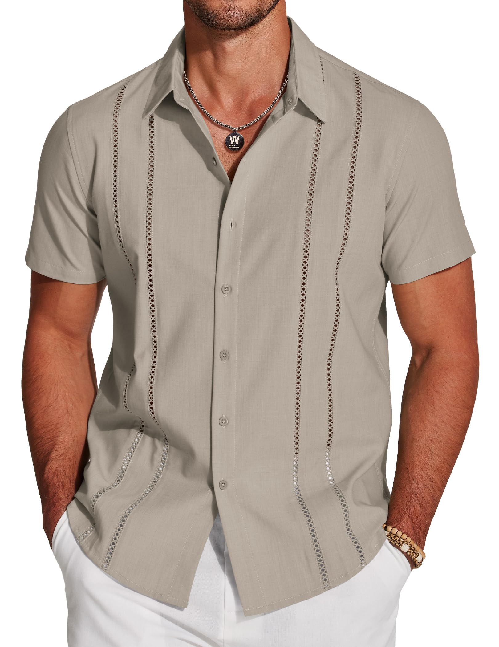 COOFANDY Men's Cuban Guayabera Shirt Short Sleeve Button Down Shirts Casual Summ