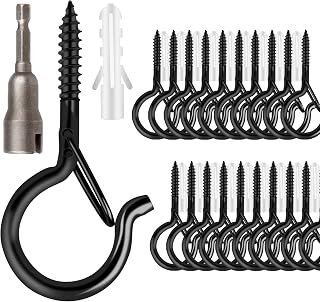 FSAH 36 PCS Q-Hanger Hooks with Safety Buckle, Windproof Screw Hooks | for Outdoor String Lights Hanging Christmas Patio Lights, Plants, Cup Eye Hooks Mount on Wall Ceiling Wood Fence Deck, Black