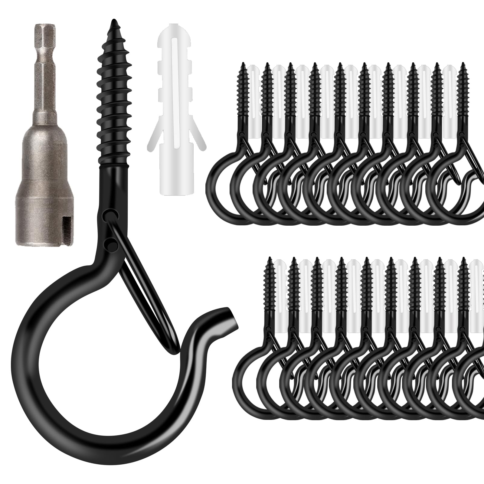 FSAH 36 PCS Q-Hanger Hooks with Safety Buckle, Windproof Screw Hooks | for Outdo