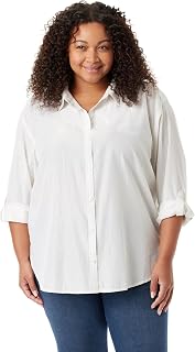 Gloria Vanderbilt Women's Amanda Oversized Button Up Roll Sleeve Loop Shirt Blouse