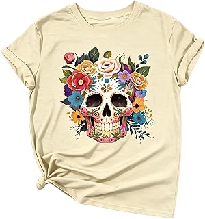 Dia De Los Muertos Women's T-Shirt Funny Day of the Dead Skulls Autumn Sugar Skull Garphic Tees Spooky Season