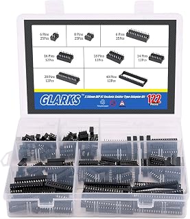 Glarks 122Pcs 2.54mm Pitch DIP IC Sockets Solder Type Adaptor Assortment Kit (6 / 8 / 14 / 16 / 18 / 24 / 28 / 40 Pins)
