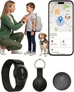 GPS Tracker for Kids, Smart Kids Tracker with Real-Time Location, for Android and iPhone No Monthly Fee & No SIM Card- Wearable Wristband & Keychain Design, IP68 Waterproof,Indoor & Outdoor Safety Use