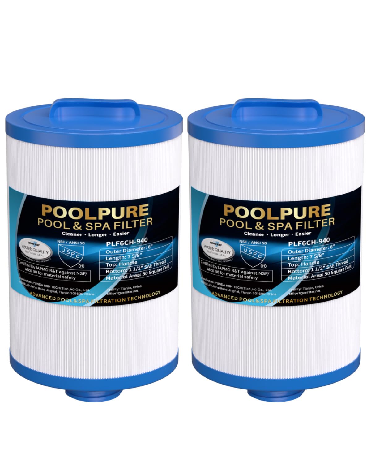 POOLPURE Whirlpool Filter 6CH-940, Replaces PWW50P3, 1.5" SAE Thread | 2-Pack. F