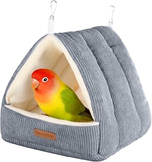 Hoopttay Medium Winter Warm Bird House and Bird Bed for Cage | Bird Bed with Soft Plush Hanging Hammock & Hut Tent, Hideaway Sleeping Nest for Budgies, Parakeets, Cockatiels (Grey, M)