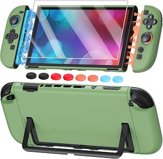 Switch 2 Cover Case&Screen Protector, FYOUNG Will Skin Dockable Shell | Dockable Case, Split Design, Slim Shockproof Case Skin with Glass Protector Accessories, 8 Thump Grip-Matcha Green