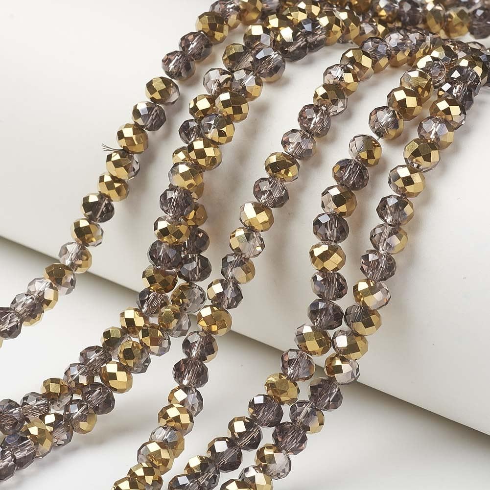 80Pcs 6x5mm Rondelle Electroplate Glass Beads Half Golden Plated Faceted for Nec