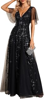 Ever-Pretty 00734 Women's V-neck Prom Dresses for Evening Bridesmaid with Sequins, Black, UK 10
