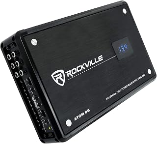 Rockville Atom 8B Black 8-Channel Marine/Boat Amplifier Amp | 3500W Peak, 880W RMS, Bluetooth, 4/6/8-Channel Configurable, Class D, Dual 50-250Hz Crossovers, RCA Line Output