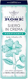Acqua alle Rose, Facial Serum in Purifying Fluid Cream, Active Concentrate of Glycolic Acid (2%) and Astringent Actives of Rose Multiflora, Impure and Combination Skins, Purifies, Exfoliates and Rehydrates – 30 ml