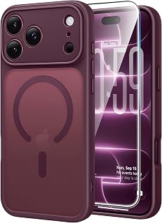 FNTCASE for iPhone 18 Pro Max Case / 17 Pro Max Case Fit for MagSafe | Burgundy Translucent, with Screen Protector, Magnetic Slim Cases, 14FT Military Grade Drop Protection, Matte Shockproof Cover