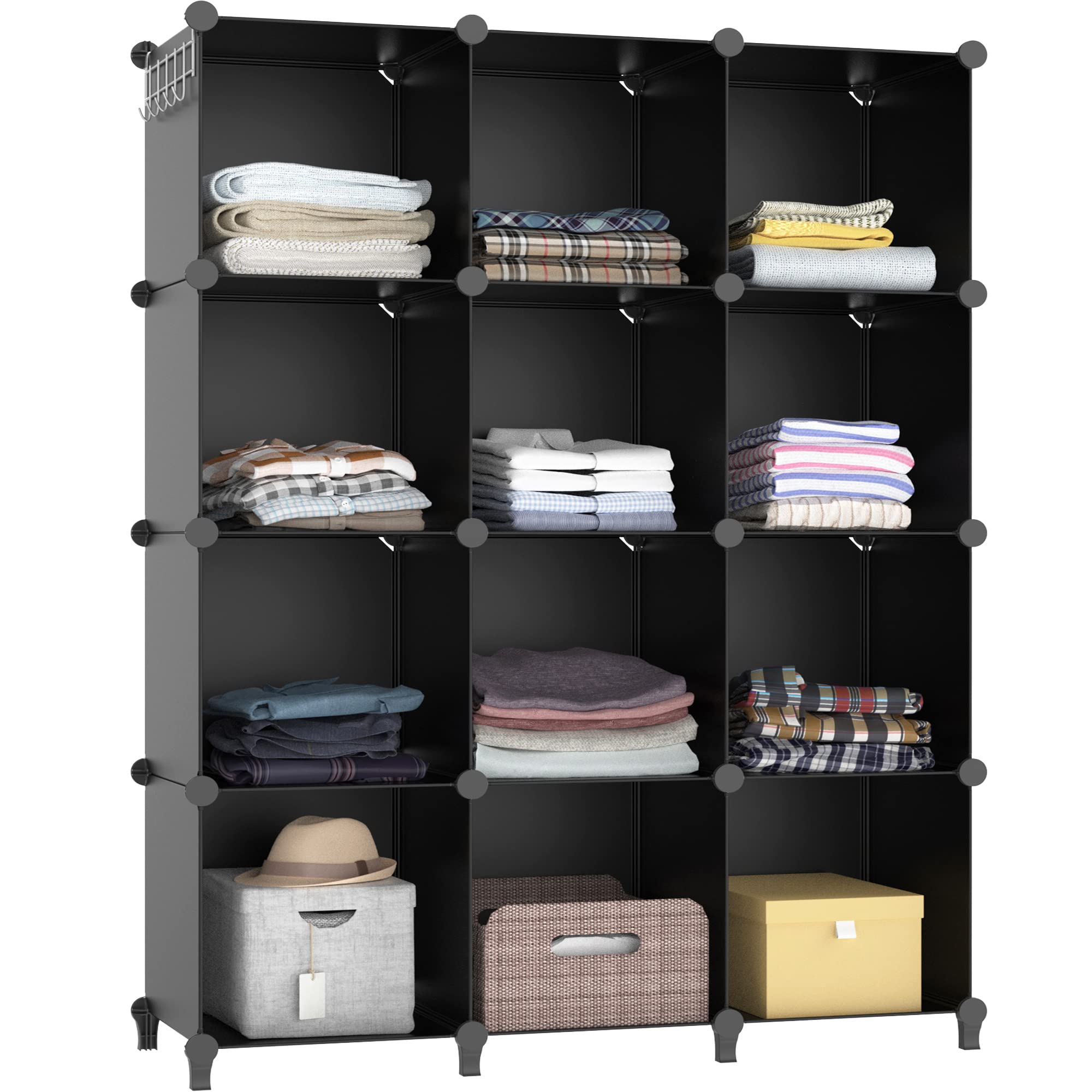 HOMIDEC Closet Organizers and Storage, 12 Cube Storage Organizer, Black | Portab
