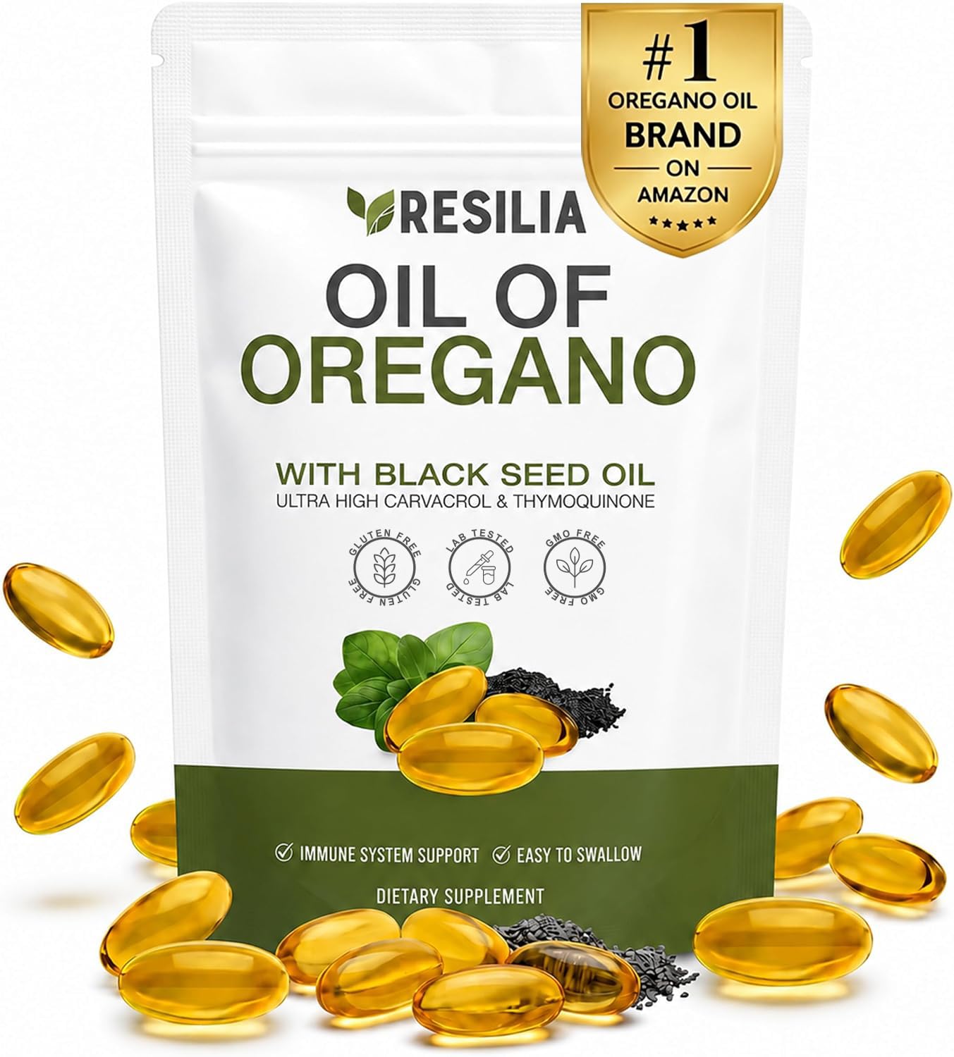 Resilia Oil Of Oregano Softgels with Black Seed Oil - 60 Softgels | Non-GMO, Glu