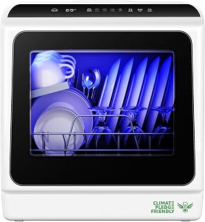 EUHOMY Countertop Dishwasher Portable, 6 Programs with 40 dB, No Hookup | 6 Programs (Normal, ECO, Quick, Baby Care/Strong, Fruit, Dry), Dual Spray Arms, 360° Coverage, for 30+ Items, 73h Ventilation
