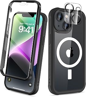 Magnetic for iPhone 14 Plus Case Built-in Screen Protector, Black