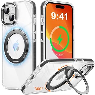 OURJOY Case for iPhone 13 / iPhone 14, Multi-functional 360-Degree Rotating Stand, Vertical and Horizontal Use, Magnet Equipped, MagSafe Compatible, Non-slip Dot Pattern, Smartphone Case, iPhone 13