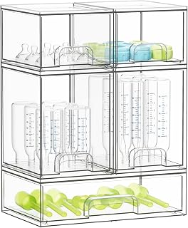 SpaceAid Bottle Storage Organizer Baby - Acrylic Bottles Station Organizer Container, Stackable Clear Drawers for Countertop, Vanity, Bathroom, Cabinet, Pantry Organization, 5 Pack, 2S2M1L, 15.4"H