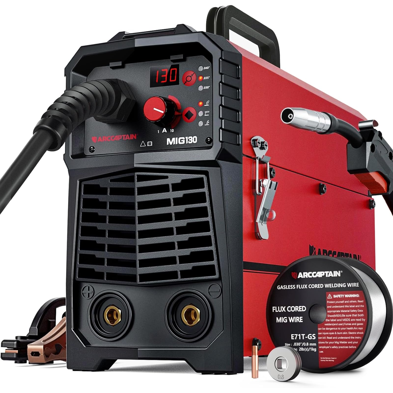 ARCCAPTAIN 130A MIG Welder, 110V Flux Core MIG Welder/Lift TIG/Stick 3 in 1 Weld
