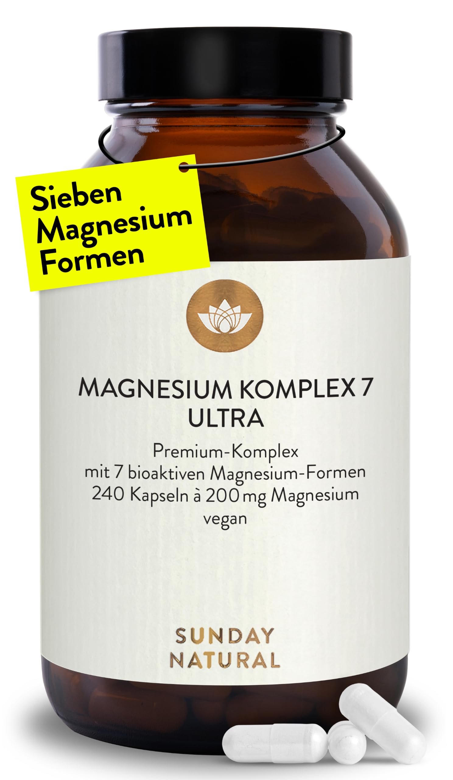 SUNDAY NATURAL® Magnesium Complex – 240 Capsules – 400 mg per Day – Made from 7 