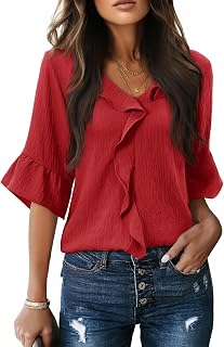 siliteelon Camicette da donna elegante casual manica a 3/4 volant campana top donna business camicia da lavoro abbigliamento moda trendy