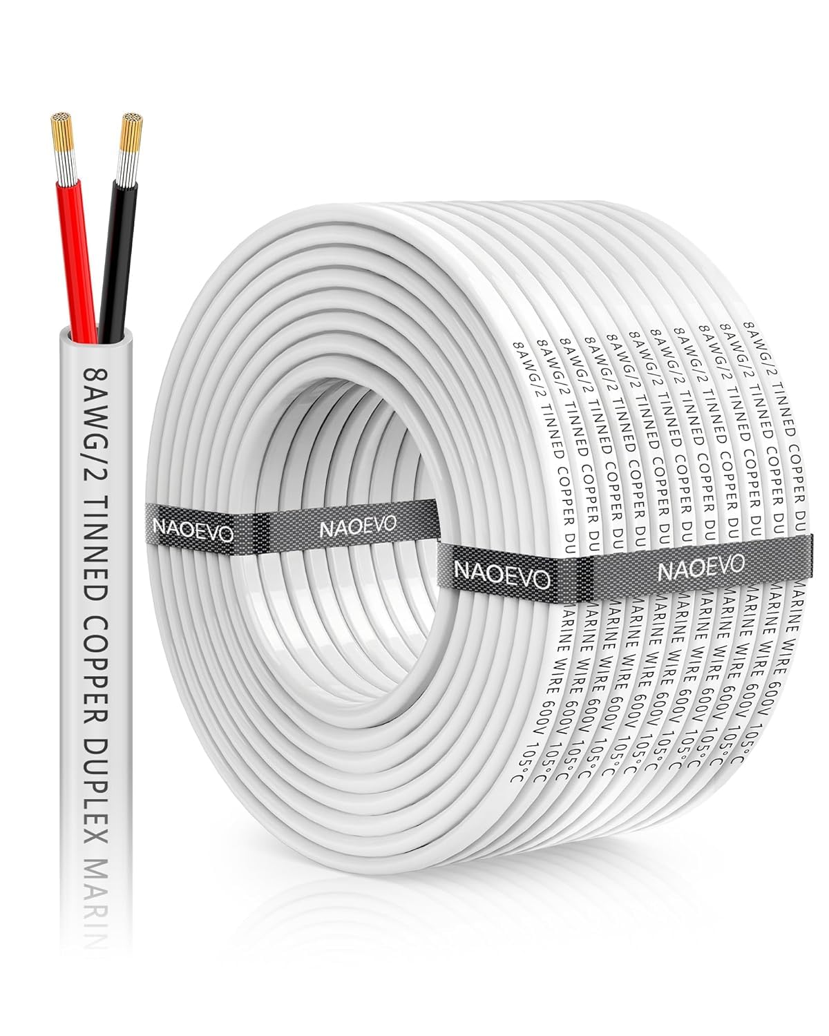 NAOEVO 8 Gauge Marine Wire Duplex, 8 AWG Wire, 8/2 Marine Cable, 60FT
