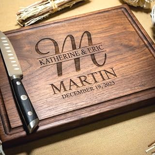 Personalized Cutting Board with Engraved Single Letter, Family Name Below, Wedding, Birthday or Anniversary Gift for Couples, Handmade Charcuterie
