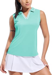 MIER Womens Golf Polo Shirt Sleeveless Dry Fit V Collar Ribbed Athletic Tennis Shirt Breathable