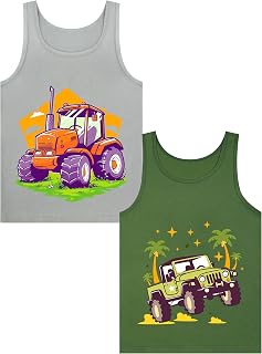 Boys Tank Top 100% Combed Cotton Tagless Cute Design Colorful 2-Pack 2T-16Y