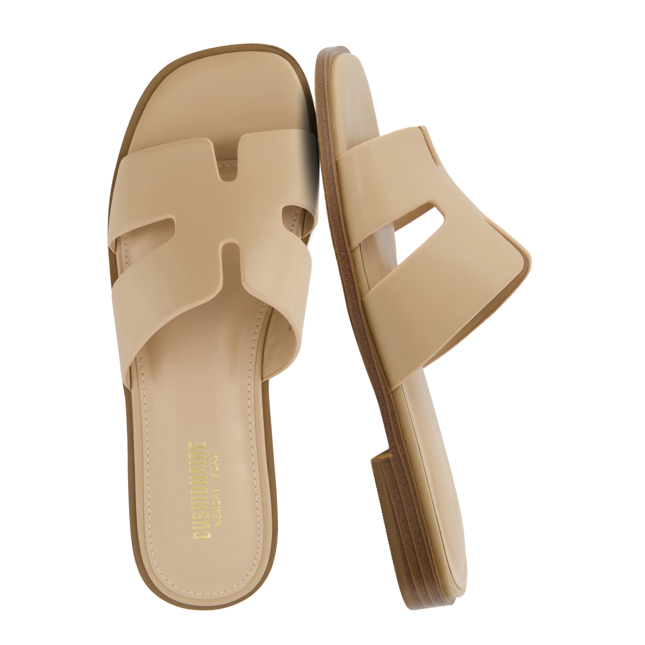 CUSHIONAIRE Voyage Cutout Strap Slides for Women, Slip On Summer Flats, Trendy F