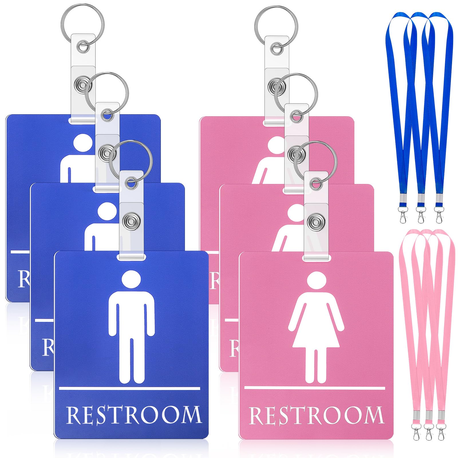 Fuyoooo 6 Set Bathroom Pass for Classrooms with Keychain Blue,Pink | Hall Restro