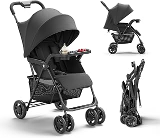 Mamazing Lightweight Umbrella Travel Stroller with Near-Flat Recline Seat | Snack Tray, One-Hand Compact Fold, UPF50+ Sun Canopy with Peek-a-Boo Window, Theme Park Approved for Family Travel & Outings