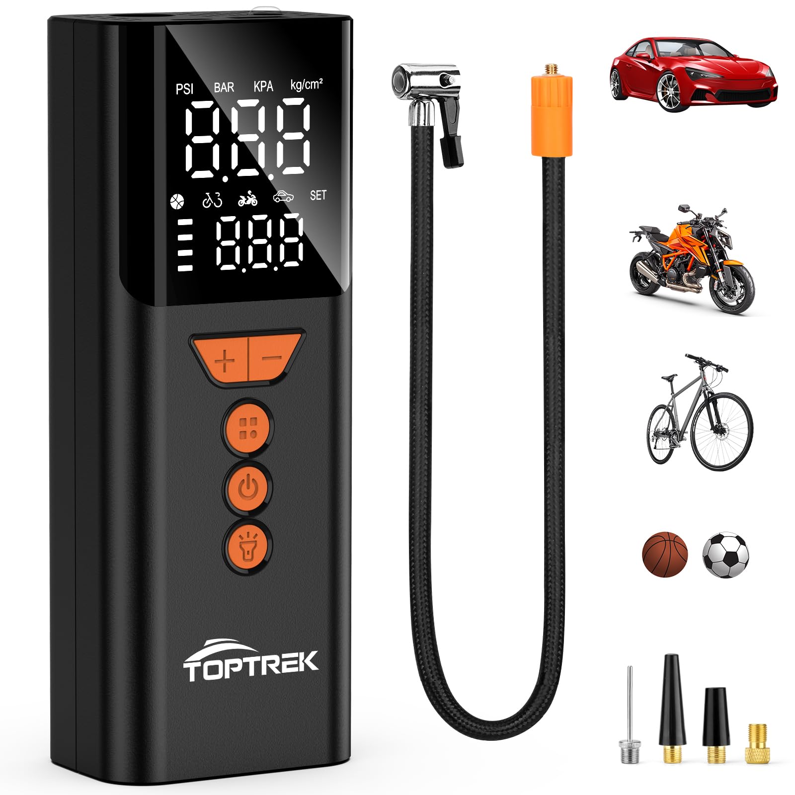 toptrek Cordless Tyre Inflator Air Compressor 150 PSI Portable for Car Bike | El