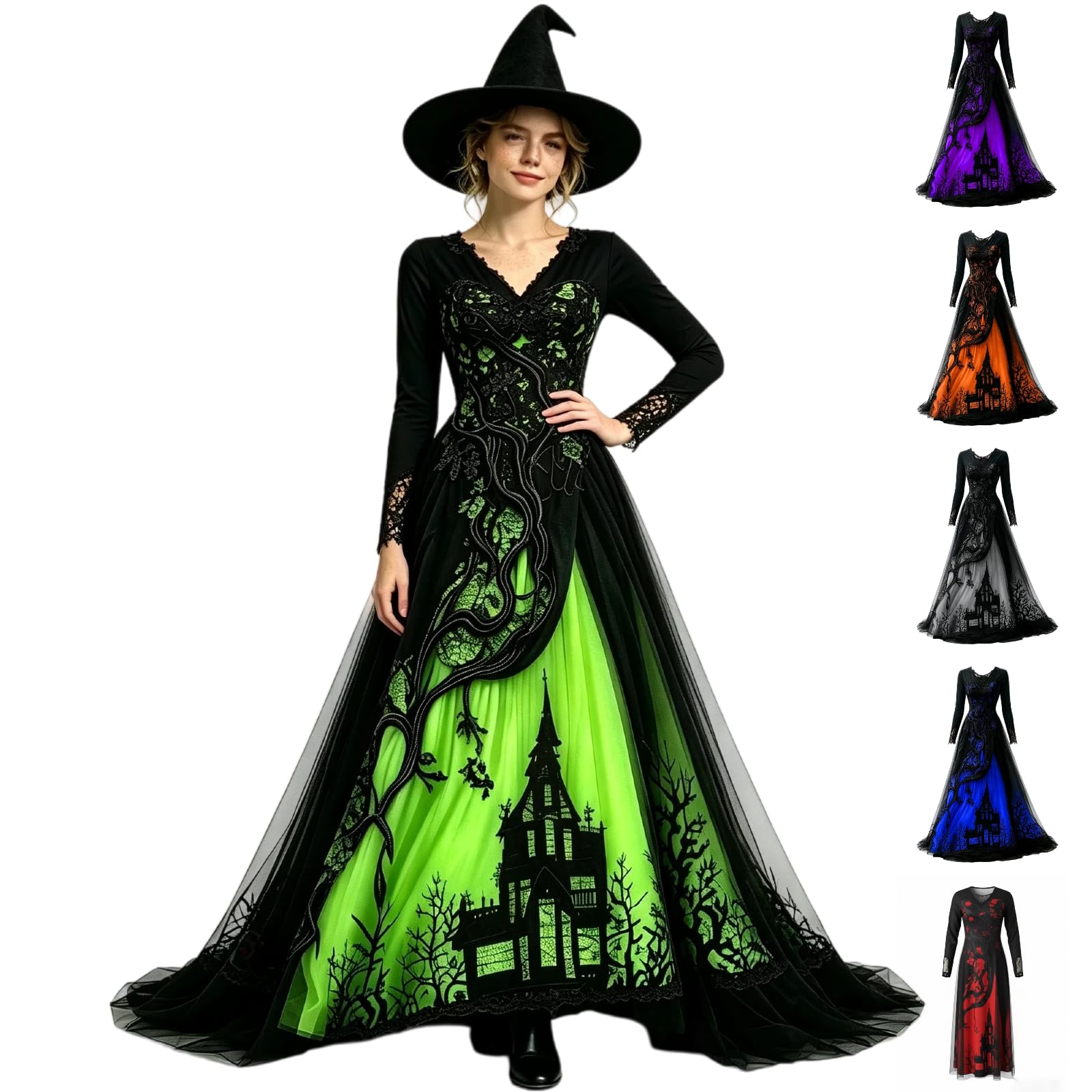 Witch Costume Women Halloween Treehouse Thorns Print Witchy Costumes