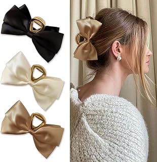 Elegant 3 Pieces Metal Hair Clips for Women Girls, Premium Non-Slip Hair Clips for Thick and Thin Hair, Big Bows in Modern Black, White, Khaki