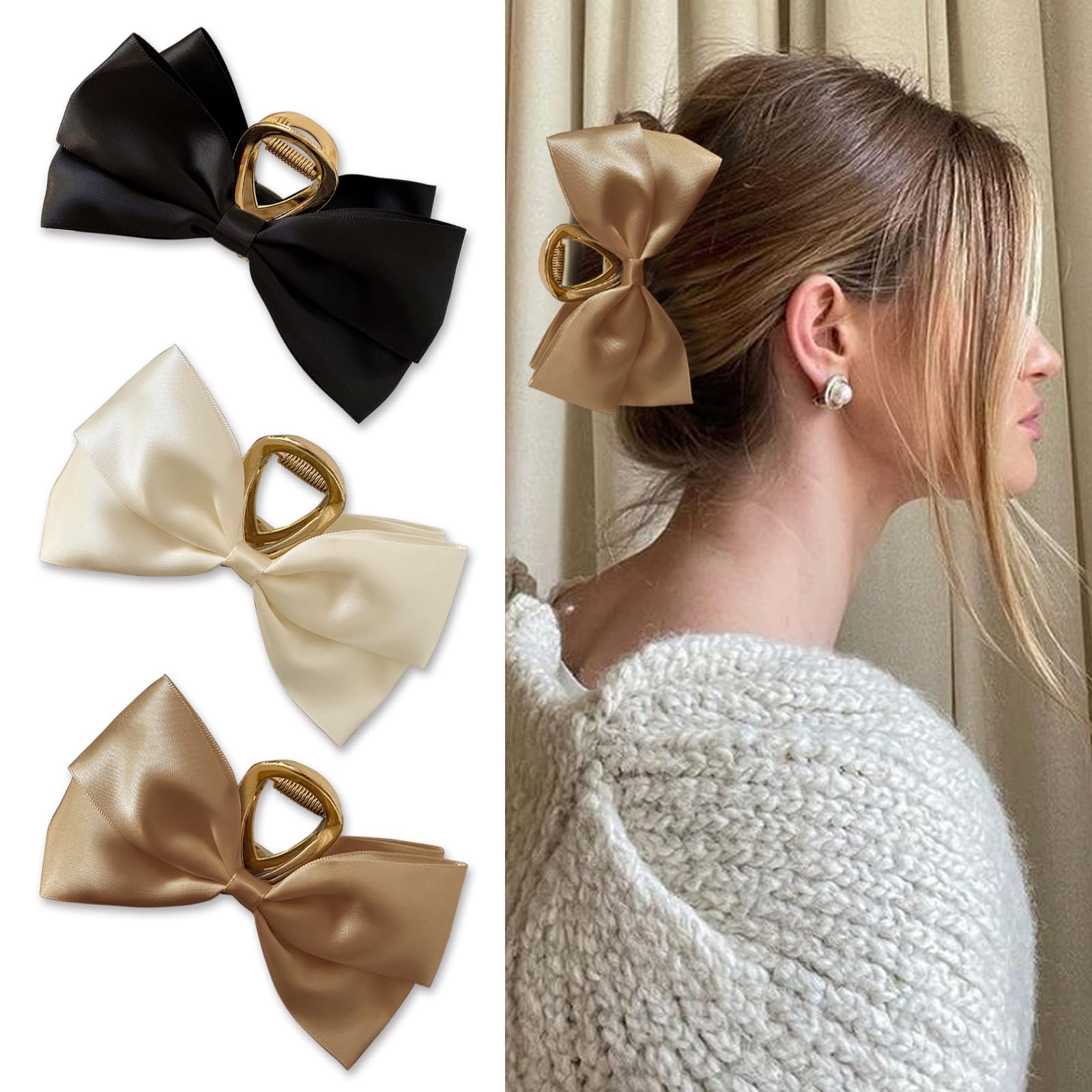Elegant 3 Pieces Metal Hair Clips for Women Girls, Premium Non-Slip Hair Clips f