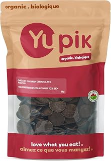 Yupik Organic Dark Chocolate Wafers, 70% Cacao, 1 kg, Vegan, Gluten-Free, GMO-Free, Kosher, Dairy-Free, Rich Dark Chocolate, Melts Smoothly, Ideal for Snacking, Baking, Coating & Topping