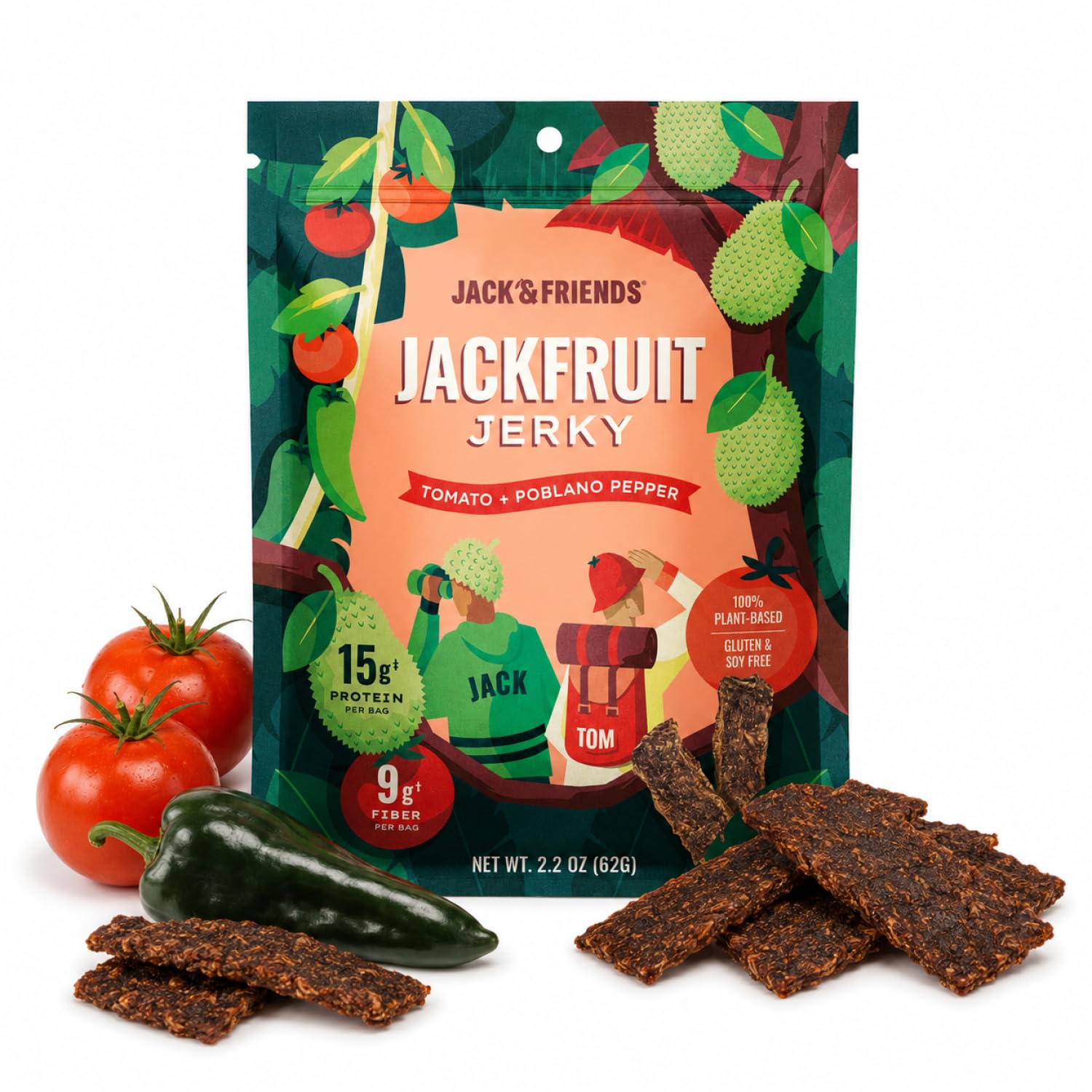 Jack & Friends Jackfruit Jerky Tomato & Poblano Pepper - Plant Based Vegan Jerky
