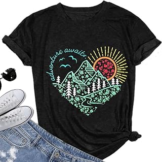 Jorlyen Women Adventure Awaits Outdoor Shirt Nature Hike Lake Life Outfit