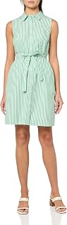 Tommy Hilfiger Women's Sleeveless Collared Button Front Tie Waist Mini Shirt Dress Casual Dress
