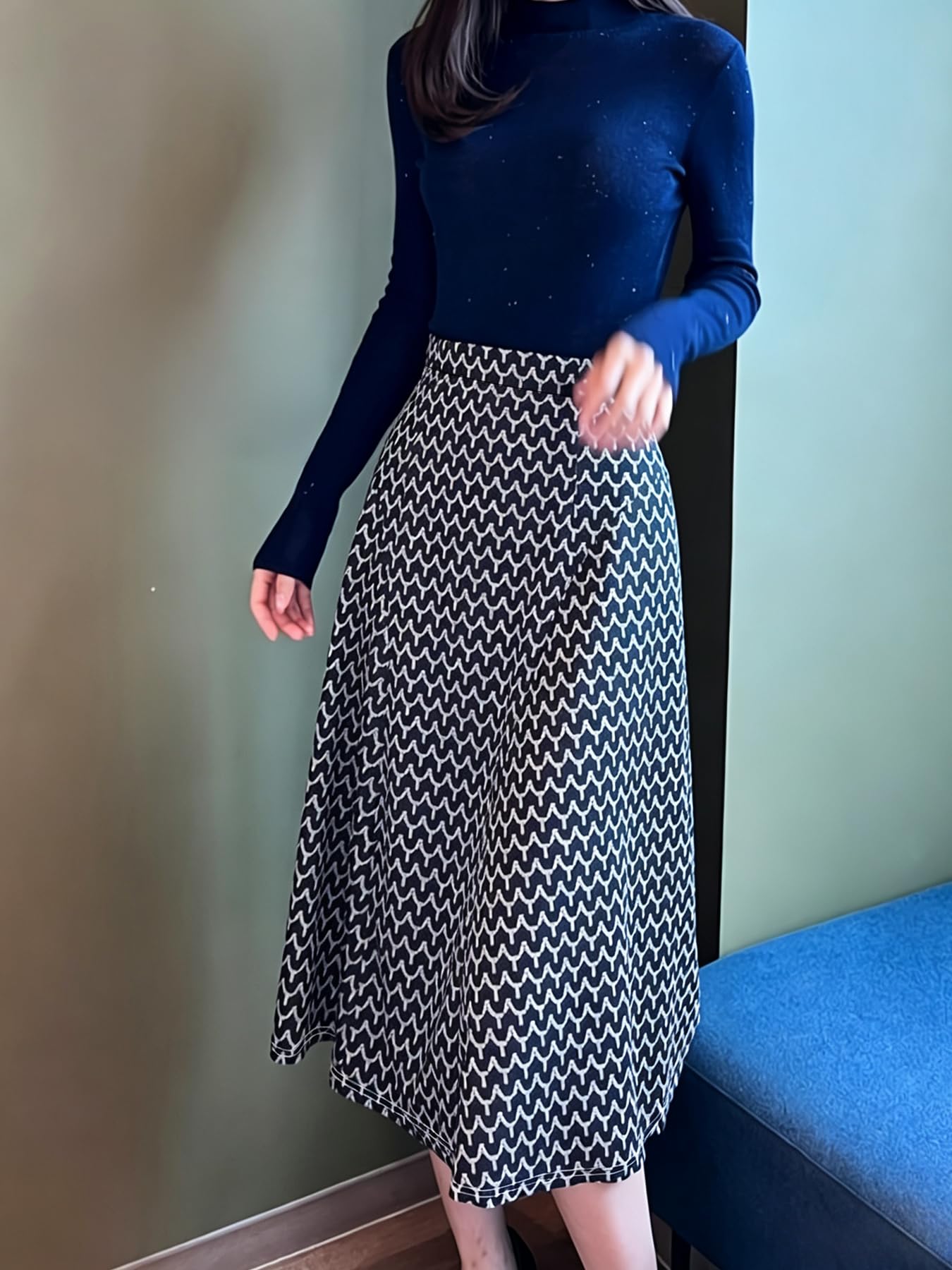 Women's Spring/Summer Fashion Versatile A-Line Long Skirt (Without Belt)