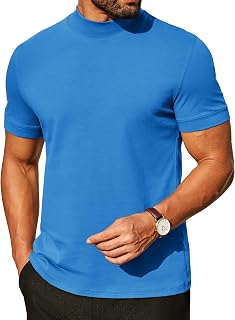 COOFANDY メンズ モックタートルネックシャツ カジュアル プレミアム コットン 半袖 シャツ ベーシック ハーフネック Tシャツ