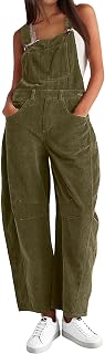 Corduroy Overalls for Women Barrel Wide Leg Bib Jumpsuit with Pockets