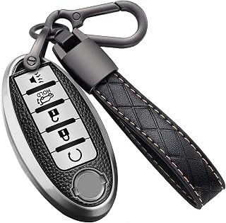 Montague Key Fob Cover for Nissan with Keychain Accessories, Premium TPU Full Protection Key Case for Altima Rogue Sentra Maxima Armada Pathfinder Murano, for Infiniti Key Shells (5-Buttons, Silver)