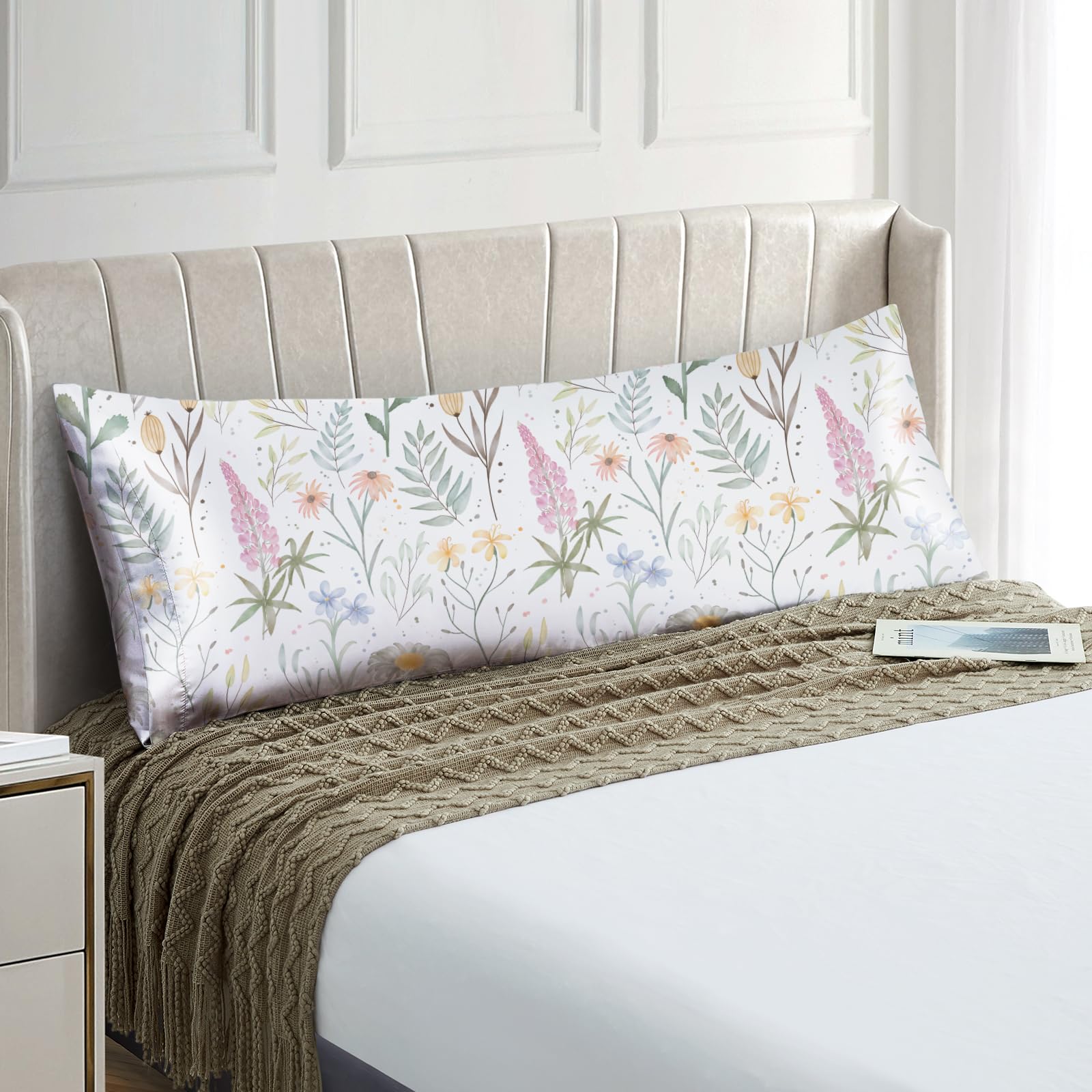 EXQ Home Satin Body Pillowcase for Hair and Skin- Multicolor Printed Flower Silk