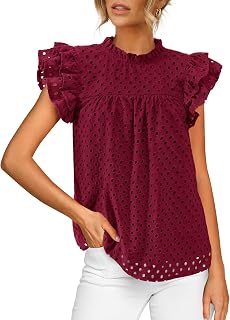 BTFBM 2025 Women Casual Summer Short Ruffle Sleeve Shirt Crew Neck Lace Embroidered Blouses
