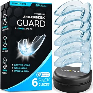 HONEYBULL Anti Grinding Night Guards, Moldable, 6 Pack Thin & Thick | Custom Moldable Fit, BPA-Free Material, Overnight Comfort, Storage Case Included